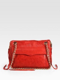 A roomy, yet chic glazed leather style with expandable zipper sides for added space.Double leather and chain shoulder strap, 11¾ dropMagnetic snap closureExpandable zip sidesOne outside flap and zip pocketOne outside open pocketThree inner compartmentsOne inside zip pocketTwo inside open pocketsCotton lining11¼W X 8¼H X 4DImported A roomy, yet chic glazed leather style with expandable zipper sides for added space.Double leather and chain shoulder strap, 11¾ dropMagnetic snap closureExpandable zip sidesOne outside flap and zip pocketOne outside open pocketThree inner compartmentsOne inside zip pocketTwo inside open pocketsCotton lining11¼W X 8¼H X 4DImported