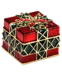 A perfect gift. This red present holiday keepsake box from Jones New York is crafted from mixed metal with colorful details adding a vibrant touch. Approximate length: 1-1/2 inches. Approximate width: 1 inch. A perfect gift. This red present holiday keepsake box from Jones New York is crafted from mixed metal with colorful details adding a vibrant touch. Approximate length: 1-1/2 inches. Approximate width: 1 inch.