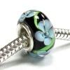 Sterling Silver Murano Black Blue Flower Glass Bead For Pandora Chamilia Baigi Troll European Story Charm Bracelets