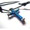 Peacock Blue Horseshoe Nail Cross Necklace