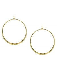 Geometric glam, by Vince Camuto. These classic hoop earrings have been upgraded with rectangular stud detail at the bottom. Crafted in gold tone mixed metal. Approximate drop: 2-1/2 inches. Geometric glam, by Vince Camuto. These classic hoop earrings have been upgraded with rectangular stud detail at the bottom. Crafted in gold tone mixed metal. Approximate drop: 2-1/2 inches.
