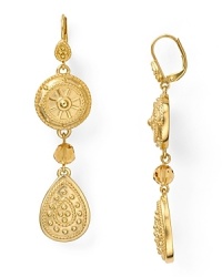 Nod to nautical style with this pair of gleaming drop earrings from T Tahari. Topaz crystals dress up engraved 14-karat gold plated teardrops. Nod to nautical style with this pair of gleaming drop earrings from T Tahari. Topaz crystals dress up engraved 14-karat gold plated teardrops.