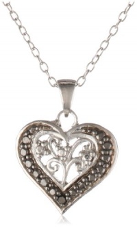 Sterling Silver Black-Diamond Heart Pendant Necklace Sterling Silver Black-Diamond Heart Pendant Necklace