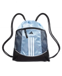 From heading to the gym to running errands, you'll find so many uses for this sackpack by Adidas. It features a lightweight design with two side mesh pockets that are deep enough to fit water bottles, gym clothes, or whatever you need to carry. From heading to the gym to running errands, you'll find so many uses for this sackpack by Adidas. It features a lightweight design with two side mesh pockets that are deep enough to fit water bottles, gym clothes, or whatever you need to carry.
