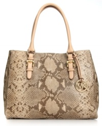 Whether it's a business trip to Bankok or breakfast in the boardroom, be sure to take this chic carryall from MICHAEL Michael Kors. Posh python-print and signature hardware add instant appeal, while the spacious interior fits files, laptop and other essential sundries. Whether it's a business trip to Bankok or breakfast in the boardroom, be sure to take this chic carryall from MICHAEL Michael Kors. Posh python-print and signature hardware add instant appeal, while the spacious interior fits files, laptop and other essential sundries.