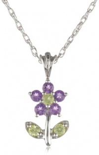 Sterling Silver Peridot and Amethyst Flower Pendant Necklace Sterling Silver Peridot and Amethyst Flower Pendant Necklace