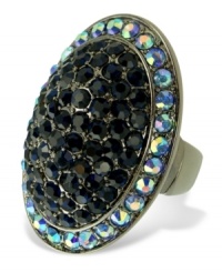 Look opulent in this oval ring from GUESS. With an alluring mixture of light sapphire and montana glass stones, this stretch ring catches the eye. Stretches to fit finger. Crafted in hematite tone mixed metal. Look opulent in this oval ring from GUESS. With an alluring mixture of light sapphire and montana glass stones, this stretch ring catches the eye. Stretches to fit finger. Crafted in hematite tone mixed metal.