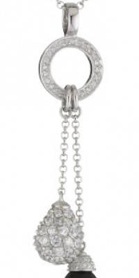 Giorgio Martello Sterling Silver Black Onyx and Cubic-Zirconia Teardrop Necklace Giorgio Martello Sterling Silver Black Onyx and Cubic-Zirconia Teardrop Necklace