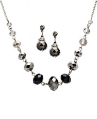 c.A.K.e by Ali Khan Jewelry Set, Jet Black Glass Bead Sliver-Plated Necklace & Drop Earrings Set c.A.K.e by Ali Khan Jewelry Set, Jet Black Glass Bead Sliver-Plated Necklace & Drop Earrings Set