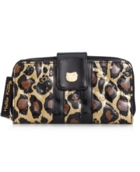 Get purr-fectly organized with this logo-embossed leopard-print wallet from Hello Kitty. Gorgeously glossy and accented with colorblock detailing, it boasts a pocket-lined interior for cards, cash and ID. Get purr-fectly organized with this logo-embossed leopard-print wallet from Hello Kitty. Gorgeously glossy and accented with colorblock detailing, it boasts a pocket-lined interior for cards, cash and ID.