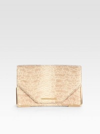 Luxurious snake-embossed leather makes an exotic impact on this sleek envelope bag.Magnetic flap closureCenter zip compartmentOne inside zip pocketTwo inside open pocketsFully lined11¾W X 7H X 4¼DImported Luxurious snake-embossed leather makes an exotic impact on this sleek envelope bag.Magnetic flap closureCenter zip compartmentOne inside zip pocketTwo inside open pocketsFully lined11¾W X 7H X 4¼DImported
