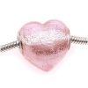 Murano Style Glass Silver Foil Lampwork Pink Heart Bead Fits Pandora 20mm (1)