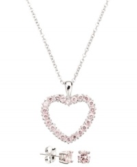 Perfectly precocious. Pretty pink cubic zirconia stud earrings (1/2 ct. t.w.) complement a lovely heart pendant necklace in this sweet, sentimental children's jewelry set from CRISLU. Crafted in platinum over sterling silver. Approximate length (necklace): 13 inches + 1-1/2 inch extender. Approximate drop (pendant): 5/8 inch. Approximate diameter: 4 mm. Perfectly precocious. Pretty pink cubic zirconia stud earrings (1/2 ct. t.w.) complement a lovely heart pendant necklace in this sweet, sentimental children's jewelry set from CRISLU. Crafted in platinum over sterling silver. Approximate length (necklace): 13 inches + 1-1/2 inch extender. Approximate drop (pendant): 5/8 inch. Approximate diameter: 4 mm.