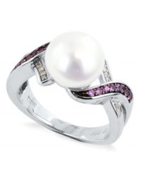 Stand out, in style. This sterling silver ring, with a cultured freshwater pearl (10-10-1/2 mm) and pink sapphire and diamond accents, proves to be quite captivating. Size 7. Stand out, in style. This sterling silver ring, with a cultured freshwater pearl (10-10-1/2 mm) and pink sapphire and diamond accents, proves to be quite captivating. Size 7.
