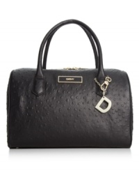 Opt for elegance in your everyday accessorizing with this chic satchel from DKNY. Luxe ostrich-embossed leather is accented with golden hardware and signature charm, while the roomy interior stows essentials with ease. Opt for elegance in your everyday accessorizing with this chic satchel from DKNY. Luxe ostrich-embossed leather is accented with golden hardware and signature charm, while the roomy interior stows essentials with ease.