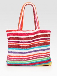 Bright stripes on soft, durable cotton terry make a perfect tote for the beach, the park or a trip to paradise.Double shoulder strapsInside open pocketsCotton18W X 15H X 4DMachine washMade in USA Bright stripes on soft, durable cotton terry make a perfect tote for the beach, the park or a trip to paradise.Double shoulder strapsInside open pocketsCotton18W X 15H X 4DMachine washMade in USA