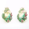 DaisyJewel Golden and Grass Green Owl Earrings: Springtime Steampunk Flower Bouquet in Full Bloom - Skin-Safe - Betsey Johnson Style Inspired - Pearlized Cool Spring & Summer Colors Compliment Each Other in Swirly Enamel and Crystal Encrusted Flowers - SH