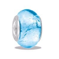 Light Blue Genuine Foil Glass European/Memory Charm Double Sterling Layered Bead - Fits Pandora Bracelets Light Blue Genuine Foil Glass European/Memory Charm Double Sterling Layered Bead - Fits Pandora Bracelets