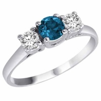 14K Gold Round 3 Stone Blue Diamond and White Diamond Ring (1 cttw) 14K Gold Round 3 Stone Blue Diamond and White Diamond Ring (1 cttw)