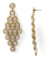 Take a fancy to exotic lobe décor with Aqua's chandelier earrings. With eye-catching crystal stations, this tiered pair loves a dramatic evening look. Take a fancy to exotic lobe décor with Aqua's chandelier earrings. With eye-catching crystal stations, this tiered pair loves a dramatic evening look.