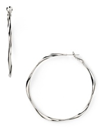 Delicately twisted, this pair of metal hoop earrings from Aqua is a sophisticated take on a classic style. Make them part of your 24/7 collection to add a simple, silvery touch to every look. Delicately twisted, this pair of metal hoop earrings from Aqua is a sophisticated take on a classic style. Make them part of your 24/7 collection to add a simple, silvery touch to every look.