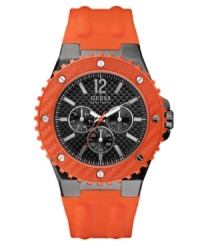 Catch some sun during your adventures with this sporty and versatile watch from GUESS. Catch some sun during your adventures with this sporty and versatile watch from GUESS.