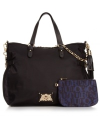 Give your everyday style easygoing appeal with this chic shoulder tote from Juicy Couture. Durable nylon is trimmed with rich leather, signature golden hardware and flirty side tassel, while the spacious interior is equipped with plenty of pockets and complimentary wristlet. Give your everyday style easygoing appeal with this chic shoulder tote from Juicy Couture. Durable nylon is trimmed with rich leather, signature golden hardware and flirty side tassel, while the spacious interior is equipped with plenty of pockets and complimentary wristlet.