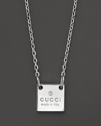 This sterling silver chain bears a Gucci trademark square pendant. This sterling silver chain bears a Gucci trademark square pendant.
