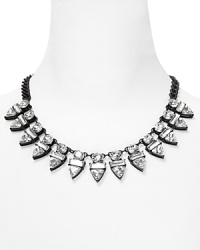 Demure, it's not. But with its spiked crystal stations and tough-chic chain, this Aqua statement necklace is made for the girl who dares to live on the edge. Demure, it's not. But with its spiked crystal stations and tough-chic chain, this Aqua statement necklace is made for the girl who dares to live on the edge.