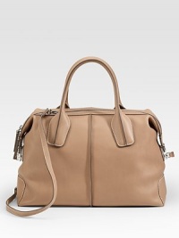 A timeless satchel done in polished leather with contrast piping, features top handles and a shoulder strap for carrying versatility.Double top handles, 6 drop Adjustable shoulder strap, 12-15 drop Top zip closure Protective metal feet One inside zip pocket Cotton canvas lining 18W X 11H X 8D Made in Italy A timeless satchel done in polished leather with contrast piping, features top handles and a shoulder strap for carrying versatility.Double top handles, 6 drop Adjustable shoulder strap, 12-15 drop Top zip closure Protective metal feet One inside zip pocket Cotton canvas lining 18W X 11H X 8D Made in Italy