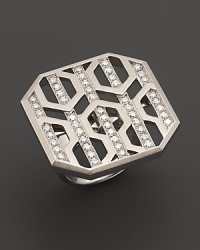 Brilliant diamonds pop against gleaming sterling silver in India Hicks' intriguing, geometric ring. Brilliant diamonds pop against gleaming sterling silver in India Hicks' intriguing, geometric ring.