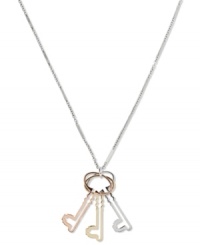 Keep your style under lock and key with this tri-tone key pendant necklace from Fossil. Crafted in rose-gold tone, shiny gold tone and silver tone steel. Approximate length: 21 inches + 2-inch extender. Approximate drop: 2 inches. Keep your style under lock and key with this tri-tone key pendant necklace from Fossil. Crafted in rose-gold tone, shiny gold tone and silver tone steel. Approximate length: 21 inches + 2-inch extender. Approximate drop: 2 inches.