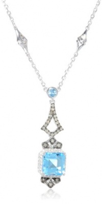 Badgley Mischka Fine Jewelry Cushion Cut Blue Topaz, White and Champagne Colored Diamonds Drop Pendant Necklace, 18 Badgley Mischka Fine Jewelry Cushion Cut Blue Topaz, White and Champagne Colored Diamonds Drop Pendant Necklace, 18