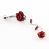 316L Surgical Steel 14 Guage 1.6mm Red Crystal Fancy Rose Romantic Double Flowers Dangle Dazzing Navel Belly Bar Ring Stud Button Barbell Body Piercing Jewelry 7/16 Inch