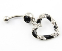 316L Surgical Steel 14g Clear Black Paved Heart Hollow Dangle Belly Navel Bar Ring Barbell Body Piercing 316L Surgical Steel 14g Clear Black Paved Heart Hollow Dangle Belly Navel Bar Ring Barbell Body Piercing