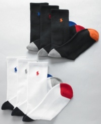 Infuse some colorful comfort in your weekday routine with the supportive cushioning and moisture-wicking design of this preppy pack of Polo socks. Infuse some colorful comfort in your weekday routine with the supportive cushioning and moisture-wicking design of this preppy pack of Polo socks.