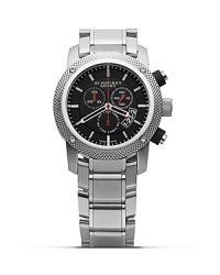 A cooly classic look in polished stainless steel, this striking Burberry watch features a contrast black face, triple eye display and thick link bracelet. A cooly classic look in polished stainless steel, this striking Burberry watch features a contrast black face, triple eye display and thick link bracelet.