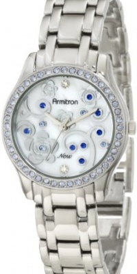 Armitron Women's 75/5010MPBS Light Blue Swarovski Crystal Accented Floral Print Dial Silver-Tone Bracelet Watch Armitron Women's 75/5010MPBS Light Blue Swarovski Crystal Accented Floral Print Dial Silver-Tone Bracelet Watch