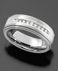 Top of the class. This ring features a row of round-cut diamonds (1/4 ct. t.w.) set in tungsten. Top of the class. This ring features a row of round-cut diamonds (1/4 ct. t.w.) set in tungsten.