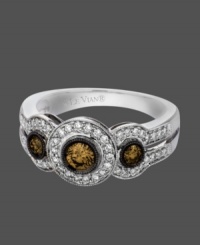 Le Vian's three stone ring is simply sumptuous. Three round-cut chocolate diamonds (3/8 ct. t.w.) sit in a shiny 14k white gold setting surrounded by sparkling round-cut white diamonds (1/4 ct. t.w.). Size 7. Le Vian's three stone ring is simply sumptuous. Three round-cut chocolate diamonds (3/8 ct. t.w.) sit in a shiny 14k white gold setting surrounded by sparkling round-cut white diamonds (1/4 ct. t.w.). Size 7.