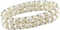 6.5-7mm Cultured Pearl Double-Strand Elastic Bracelet w/Sterling Silver Beads 6.5-7mm Cultured Pearl Double-Strand Elastic Bracelet w/Sterling Silver Beads