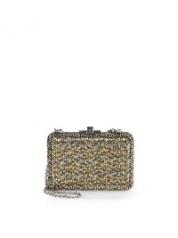 THE LOOKRemovable shoulder chainSmall rectangular boxMulticolor crystals alloverCrystal-accented sliding lock closureInside logo detailTHE MEASUREMENTShoulder chain, 9 drop5W X 3½H X 1¾DTHE MATERIALCrystalsMetal boxMetallic nappa liningORIGINImported THE LOOKRemovable shoulder chainSmall rectangular boxMulticolor crystals alloverCrystal-accented sliding lock closureInside logo detailTHE MEASUREMENTShoulder chain, 9 drop5W X 3½H X 1¾DTHE MATERIALCrystalsMetal boxMetallic nappa liningORIGINImported