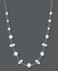 Simple shapes add a stylish touch. This sterling silver necklace features an oval link chain with square, round and oval shaped white agate stones (9 mm, 6mm and 8mm). Approximate length: 18 inches. Simple shapes add a stylish touch. This sterling silver necklace features an oval link chain with square, round and oval shaped white agate stones (9 mm, 6mm and 8mm). Approximate length: 18 inches.