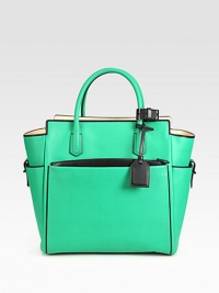 A sumptuous leather style with contrast trim and sophisticated buckle details.Double top handles, 5 dropProtective metal feetFour open and one zip outer compartmentsTwo inner zip compartmentsFully lined12½W X 13½H X 6DMade in Italy A sumptuous leather style with contrast trim and sophisticated buckle details.Double top handles, 5 dropProtective metal feetFour open and one zip outer compartmentsTwo inner zip compartmentsFully lined12½W X 13½H X 6DMade in Italy