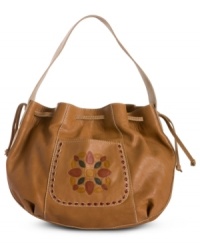 Add a hippie-chic accent to your laid-back look with this embossed hobo from Lucky Brand. With luxe leather, stitched detail and cinch top drawstring, it's the perfect go-anywhere bag any way you wear it. Add a hippie-chic accent to your laid-back look with this embossed hobo from Lucky Brand. With luxe leather, stitched detail and cinch top drawstring, it's the perfect go-anywhere bag any way you wear it.