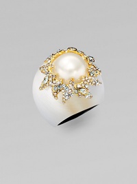 From the Lucite Collection. Dazzling Swarovski crystals on goldtone vine surround a beautiful center bead set in hand-crafted lucite. Hand-crafted luciteSwarovski crystalsGoldtonePearlized shell beadWidth, about 1¼Made in USA From the Lucite Collection. Dazzling Swarovski crystals on goldtone vine surround a beautiful center bead set in hand-crafted lucite. Hand-crafted luciteSwarovski crystalsGoldtonePearlized shell beadWidth, about 1¼Made in USA