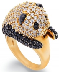 Panda attack! Meredith Leigh's adorable statement ring features a sparkling panda in round-cut white topaz (3 ct. t.w.) and black spinel (1-1/2 ct. t.w.). Set in 14k gold-plated sterling silver. Size 7.