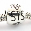 Solid Sterling Silver Sis with Flowers Sister Bead Charm for Pandora Troll European Charm Bracelets