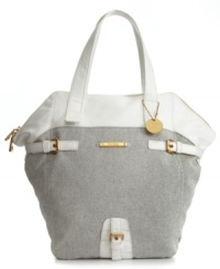 A modern shape with classic detailing. The Spectator Maya Bag from R&Em creates gorgeous appeal with shiny goldtone hardware, buckle accents and sleek contrast trim. A modern shape with classic detailing. The Spectator Maya Bag from R&Em creates gorgeous appeal with shiny goldtone hardware, buckle accents and sleek contrast trim.