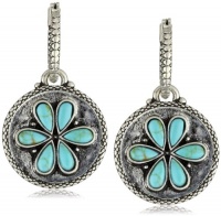 Lucky Brand Antique Silver Hoops Turquoise Flower Reversible Drop Earrings JLRU6325